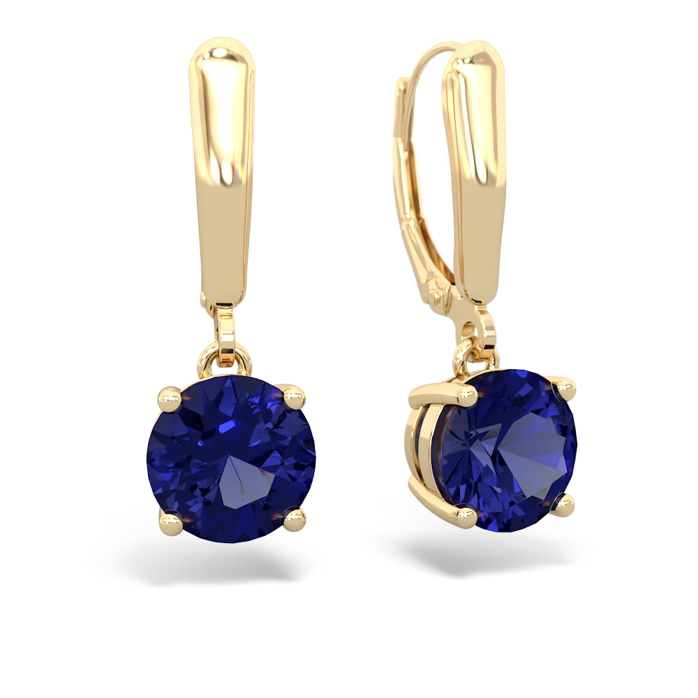 Lab Sapphire 8Mm  Round Lever Back 14K Yellow Gold earrings E2788