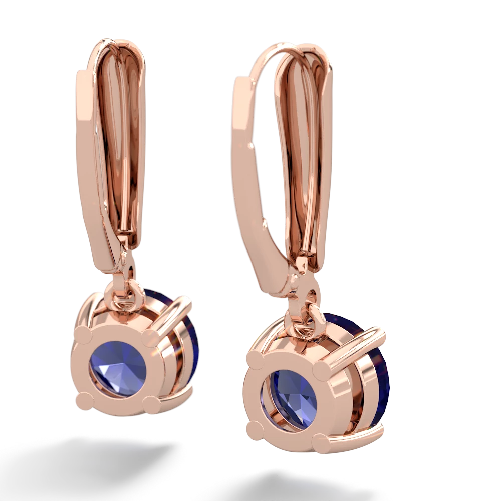 Lab Sapphire 8Mm Round Lever Back 14K Rose Gold earrings E2788