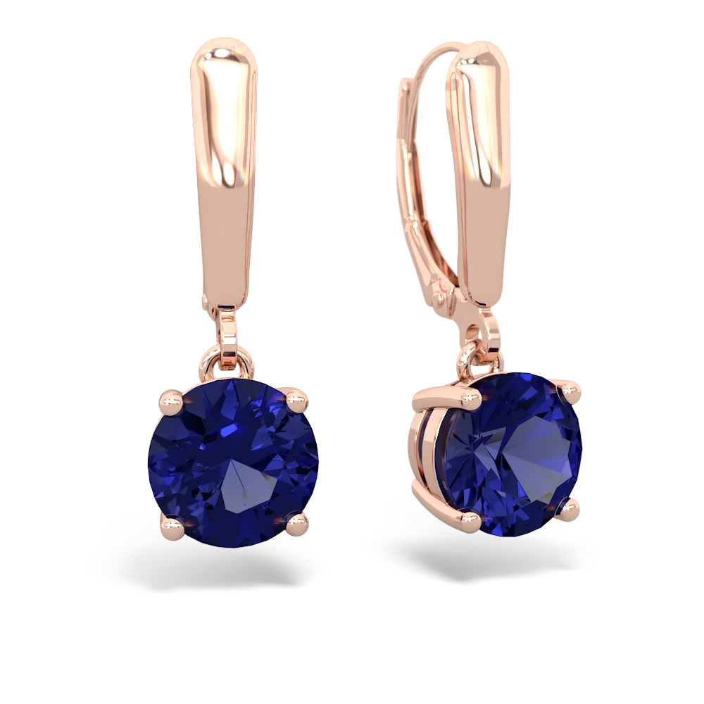 Lab Sapphire 8Mm  Round Lever Back 14K Rose Gold earrings E2788