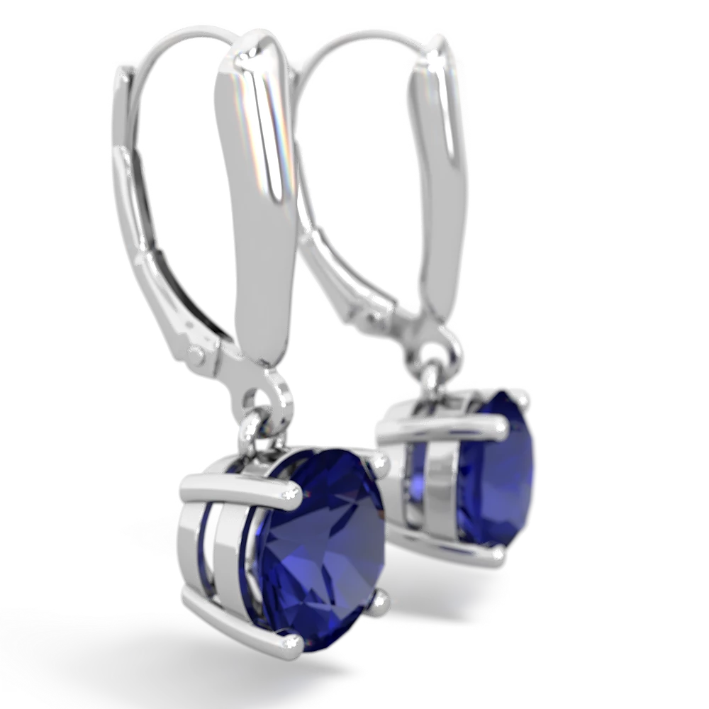 Lab Sapphire 8Mm Round Lever Back 14K White Gold earrings E2788