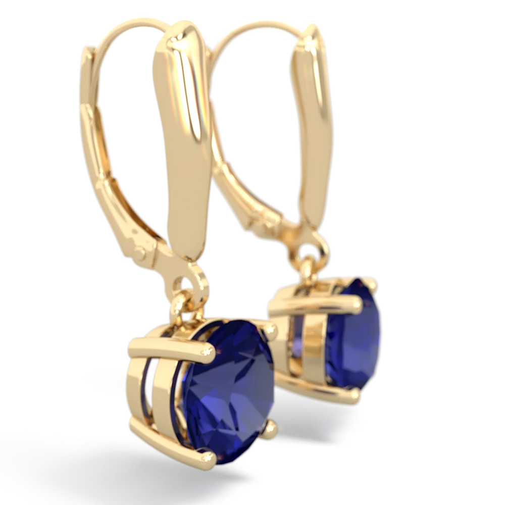 Lab Sapphire 8Mm Round Lever Back 14K Yellow Gold earrings E2788