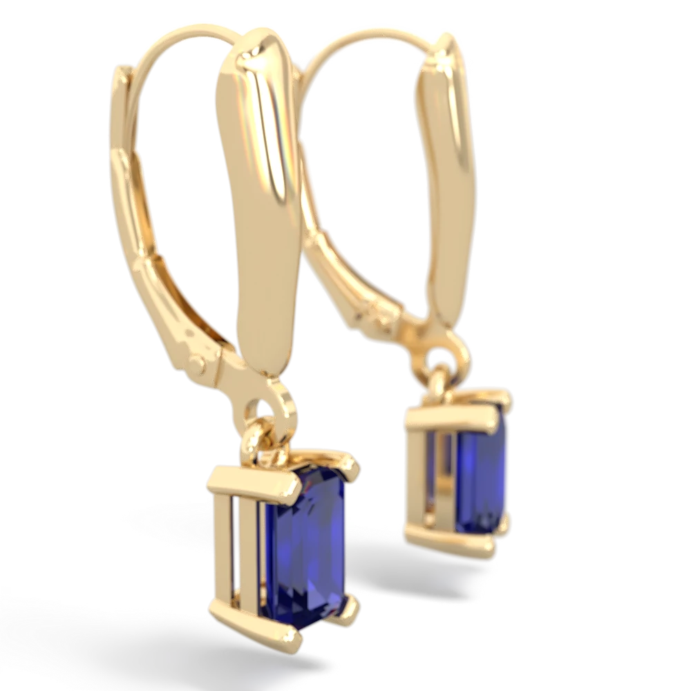Lab Sapphire 6X4mm Emerald-Cut Lever Back 14K Yellow Gold earrings E2855