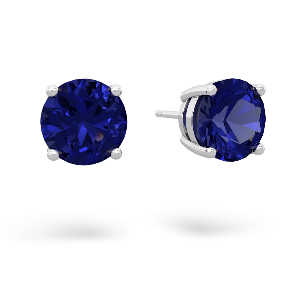 Lab Sapphire 8Mm Round Stud 14K White Gold earrings E1788