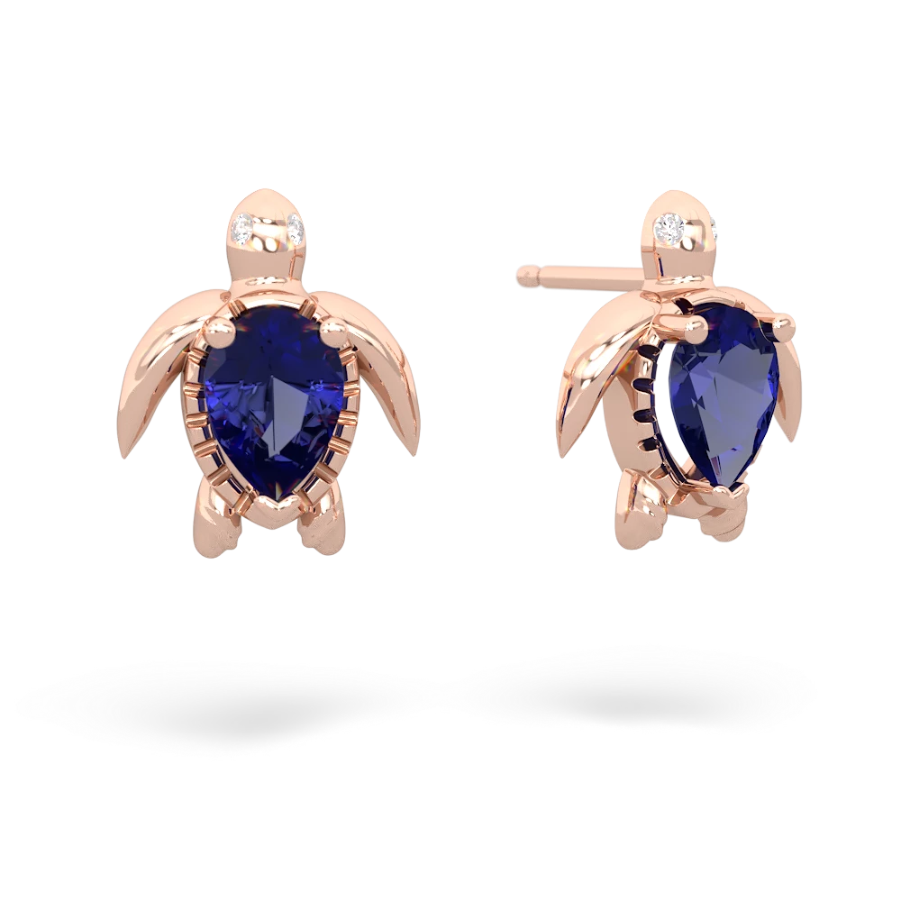 Lab Sapphire Baby Sea Turtle 14K Rose Gold earrings E5241