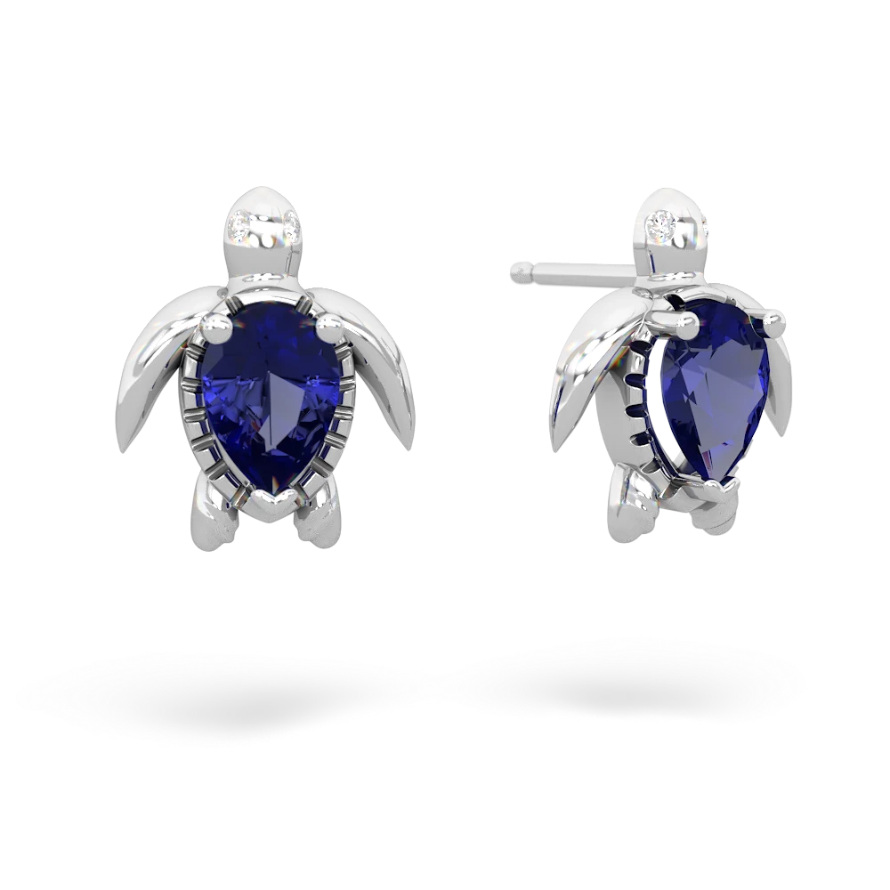 Lab Sapphire Baby Sea Turtle 14K White Gold earrings E5241