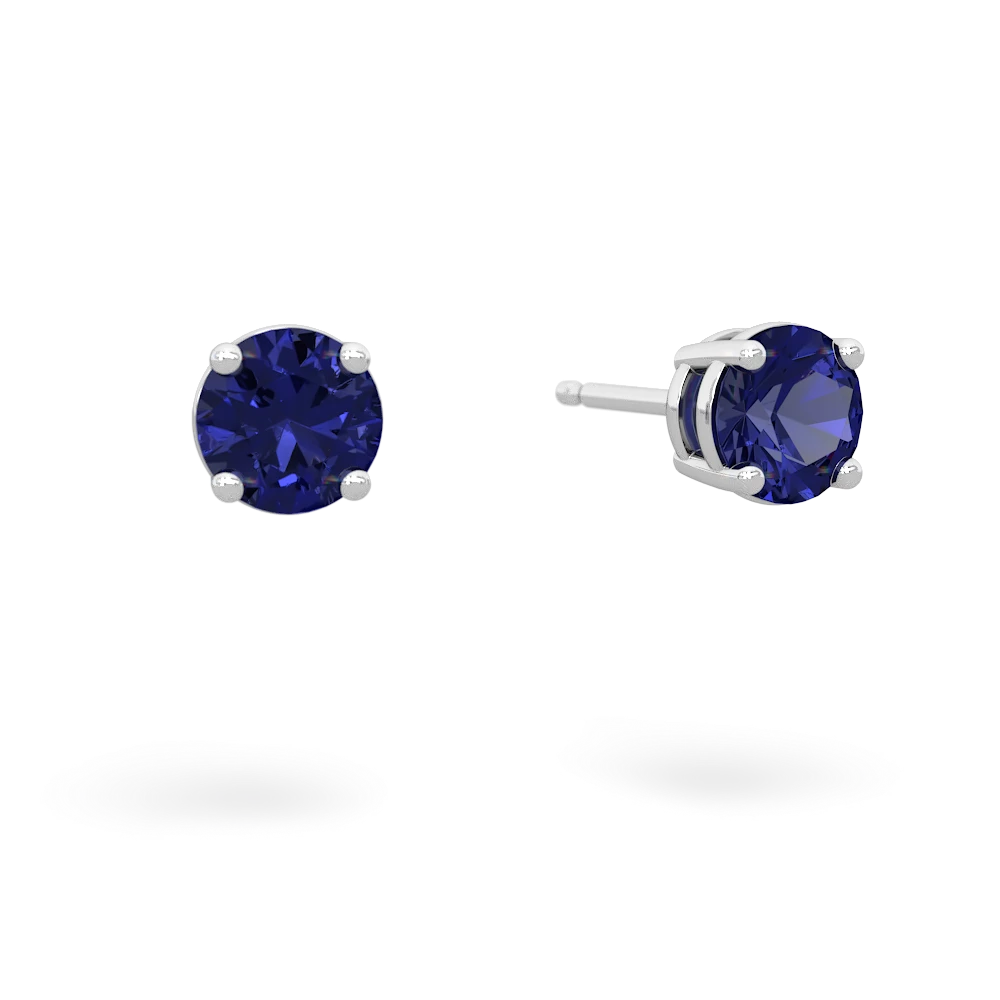 Lab Sapphire 5Mm Round Stud 14K White Gold earrings E1785