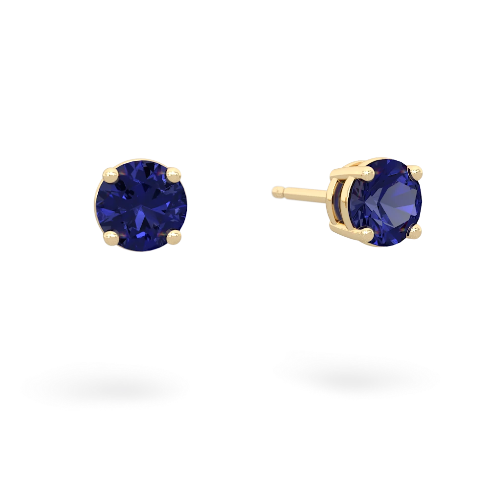 Lab Sapphire 5Mm Round Stud 14K Yellow Gold earrings E1785