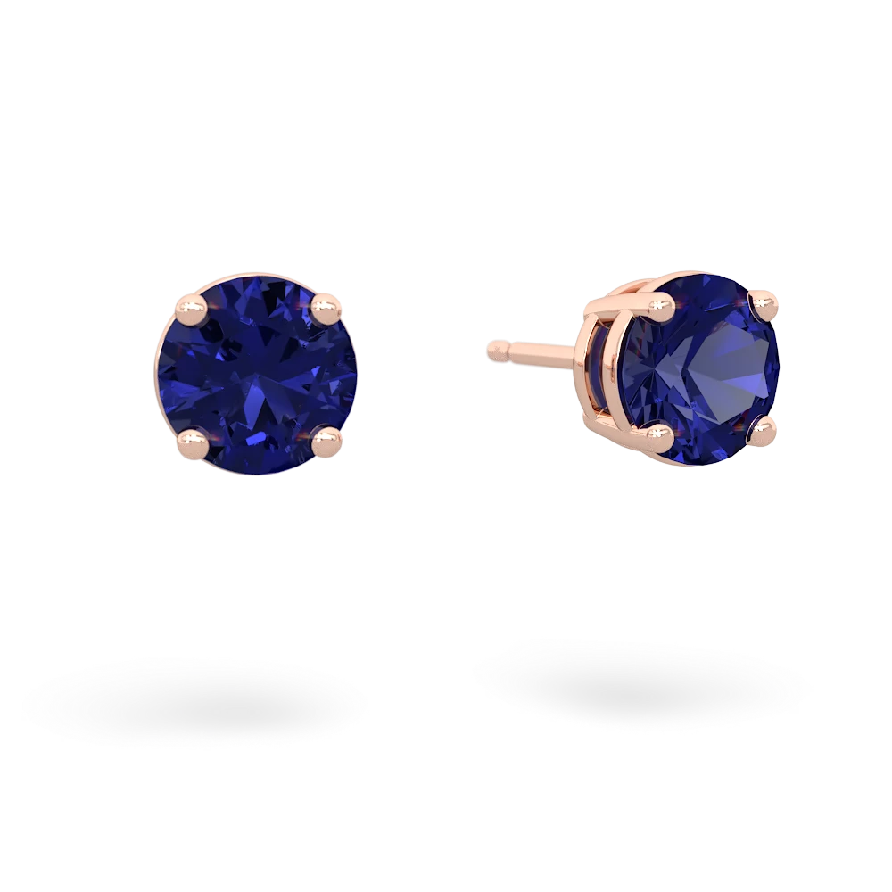Lab Sapphire 6Mm Round Stud 14K Rose Gold earrings E1786