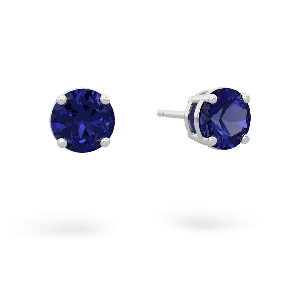 Lab Sapphire 6Mm Round Stud 14K White Gold earrings E1786