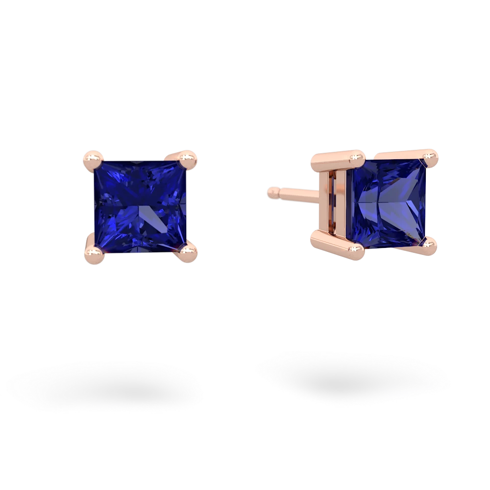 Lab Sapphire 5Mm Princess Cut Stud 14K Rose Gold earrings E1789