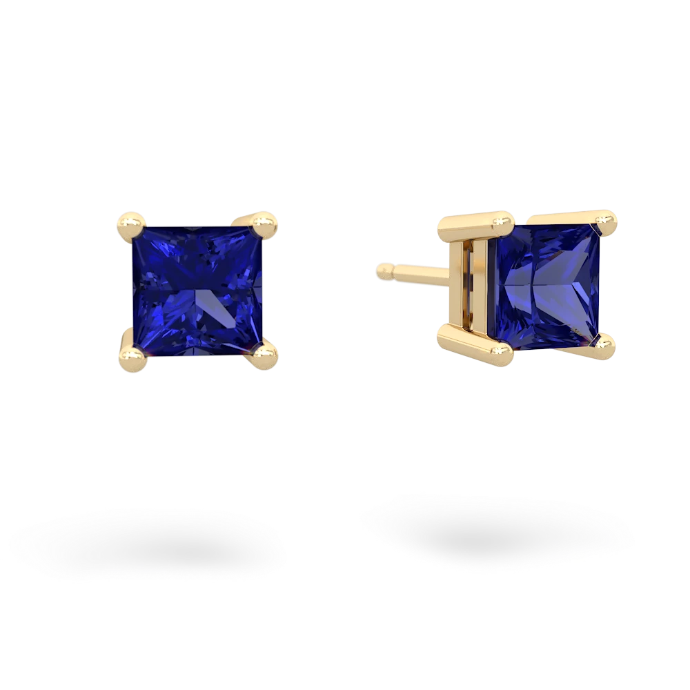 Lab Sapphire 5Mm Princess Cut Stud 14K Yellow Gold earrings E1789