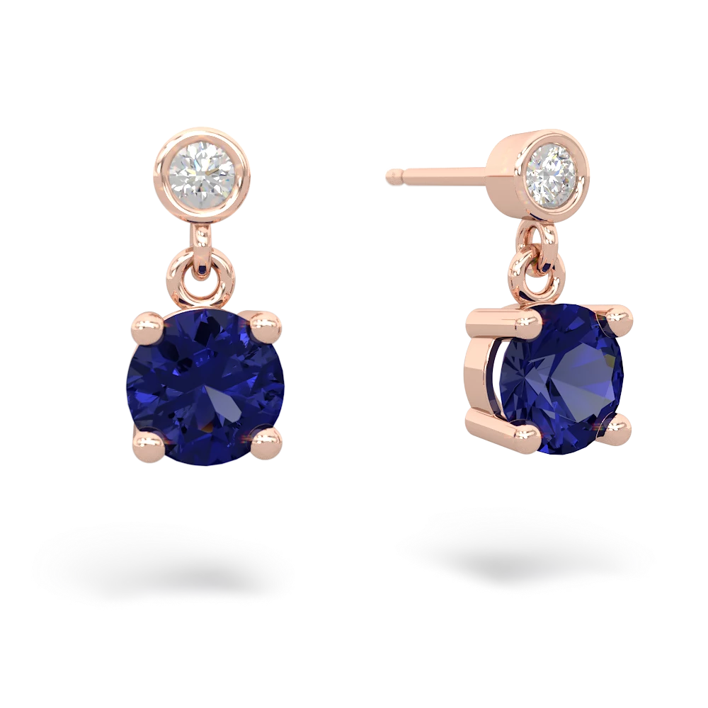 Lab Sapphire Diamond Drop 6Mm Round 14K Rose Gold earrings E1986