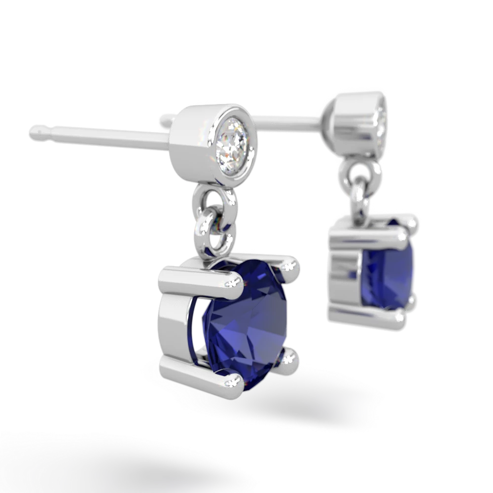 Lab Sapphire Diamond Drop 6Mm Round 14K White Gold earrings E1986