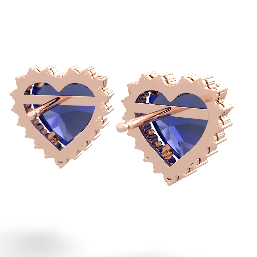 Lab Sapphire Sparkling Halo Heart 14K Rose Gold earrings E0391