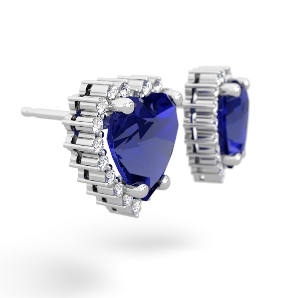 Lab Sapphire Sparkling Halo Heart 14K White Gold earrings E0391