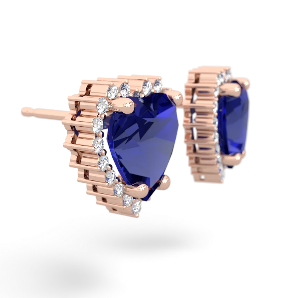 Lab Sapphire Sparkling Halo Heart 14K Rose Gold earrings E0391