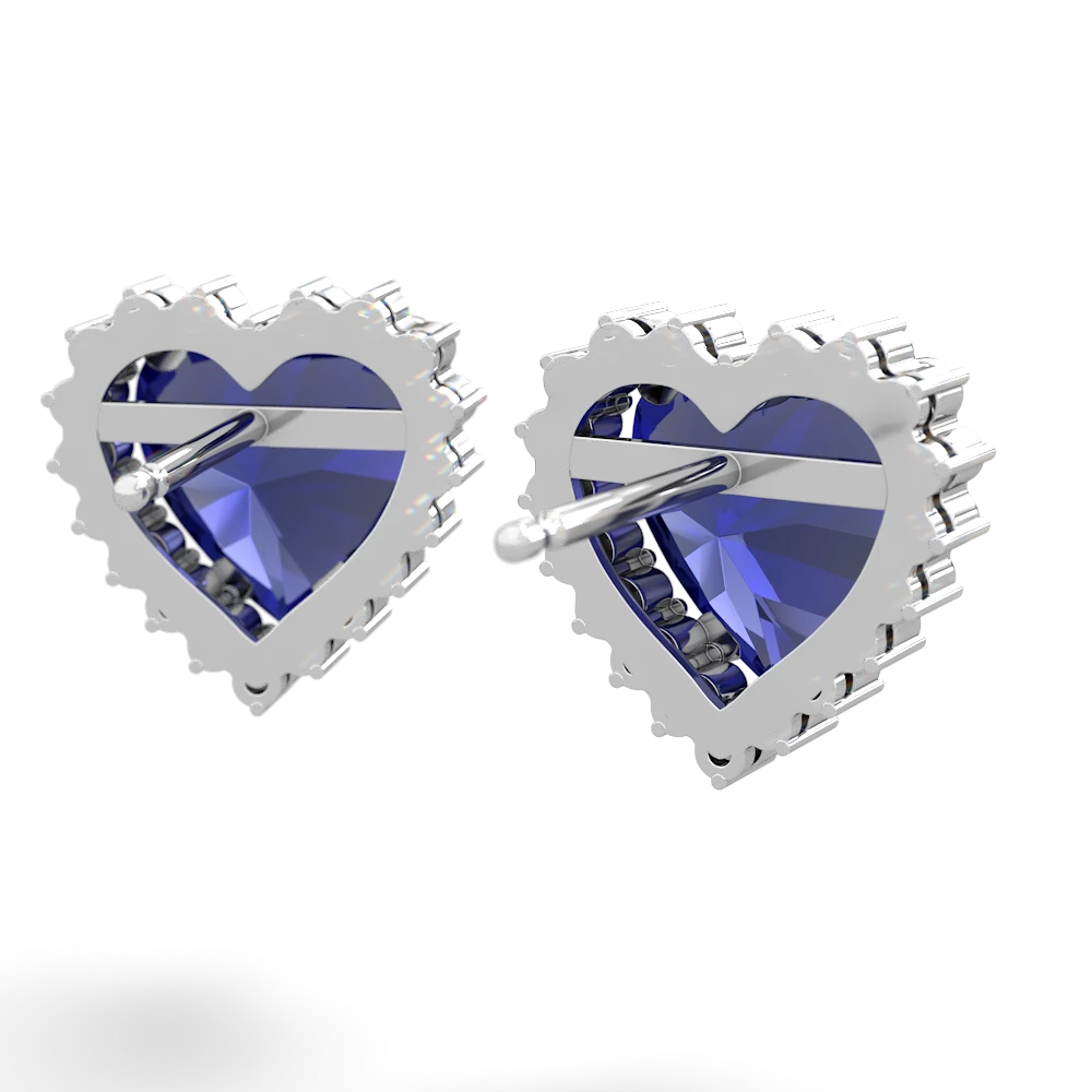 Lab Sapphire Sparkling Halo Heart 14K White Gold earrings E0391