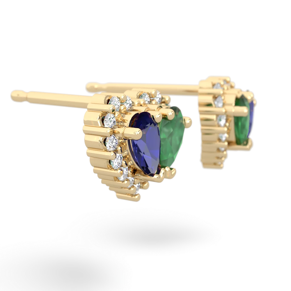 Lab Sapphire Halo 14K Yellow Gold earrings E7008