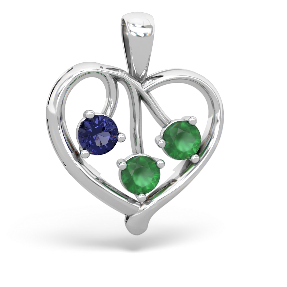 Lab Sapphire Glowing Heart 14K White Gold pendant P2233