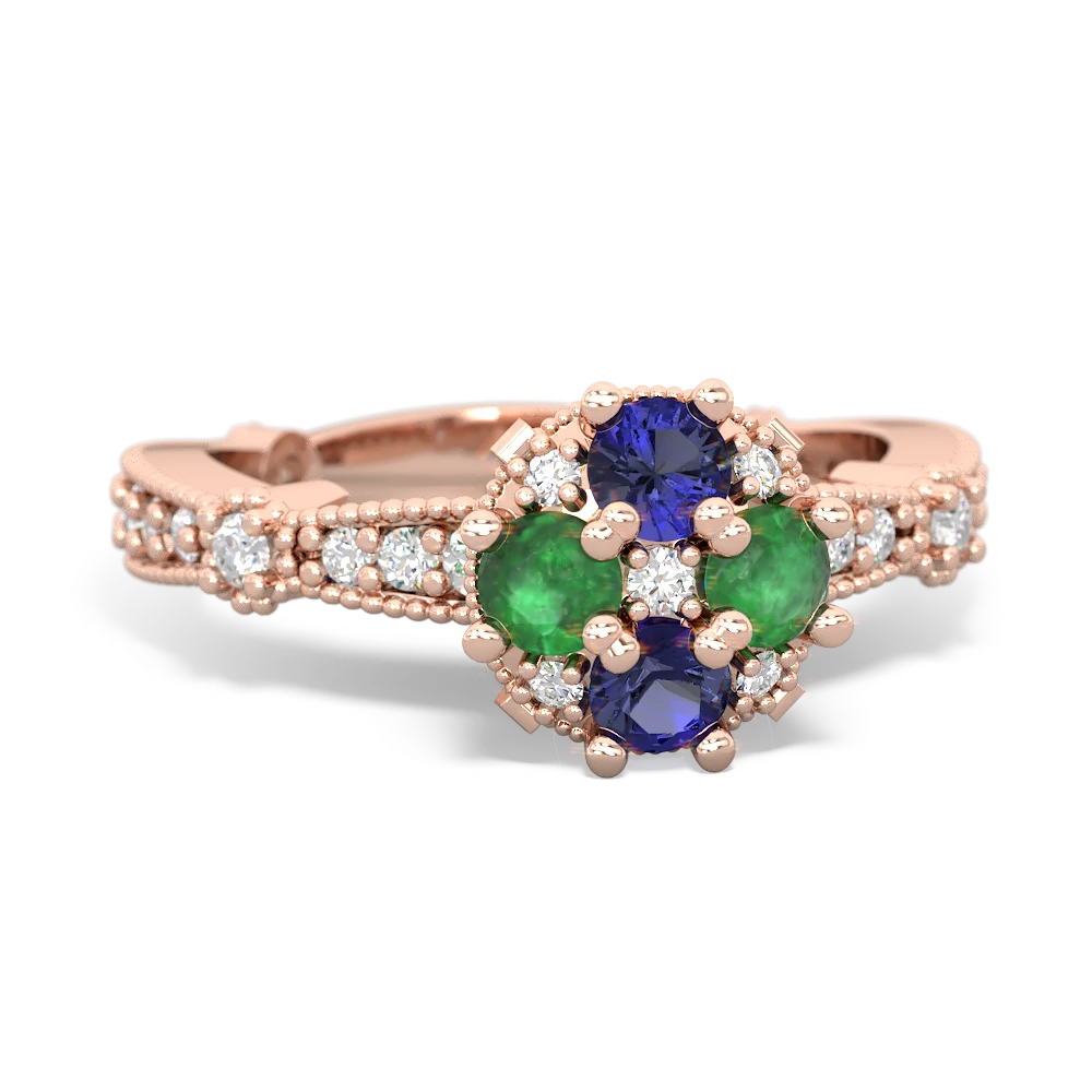 Lab Sapphire Sparkling Tiara Cluster 14K Rose Gold ring R26293RD