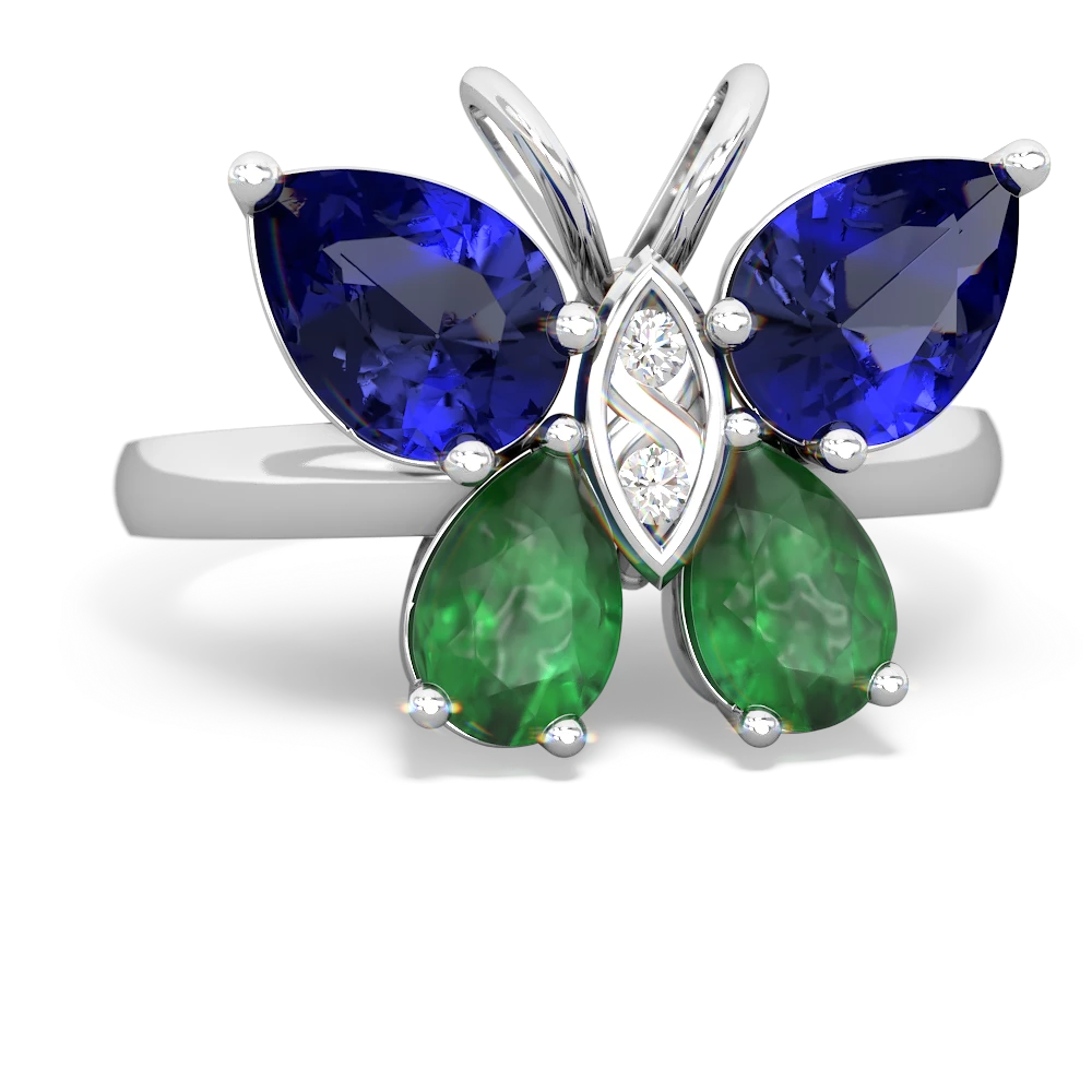 Lab Sapphire Butterfly 14K White Gold ring R2215