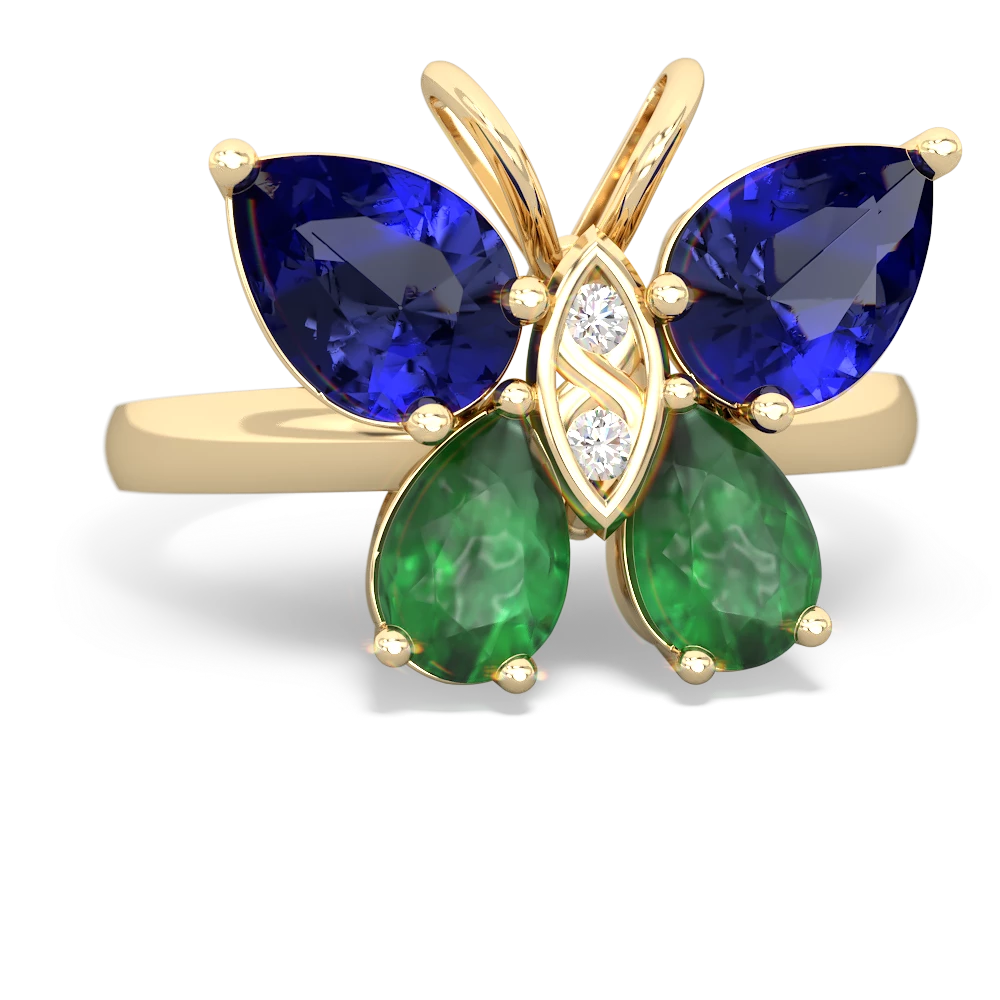 Lab Sapphire Butterfly 14K Yellow Gold ring R2215