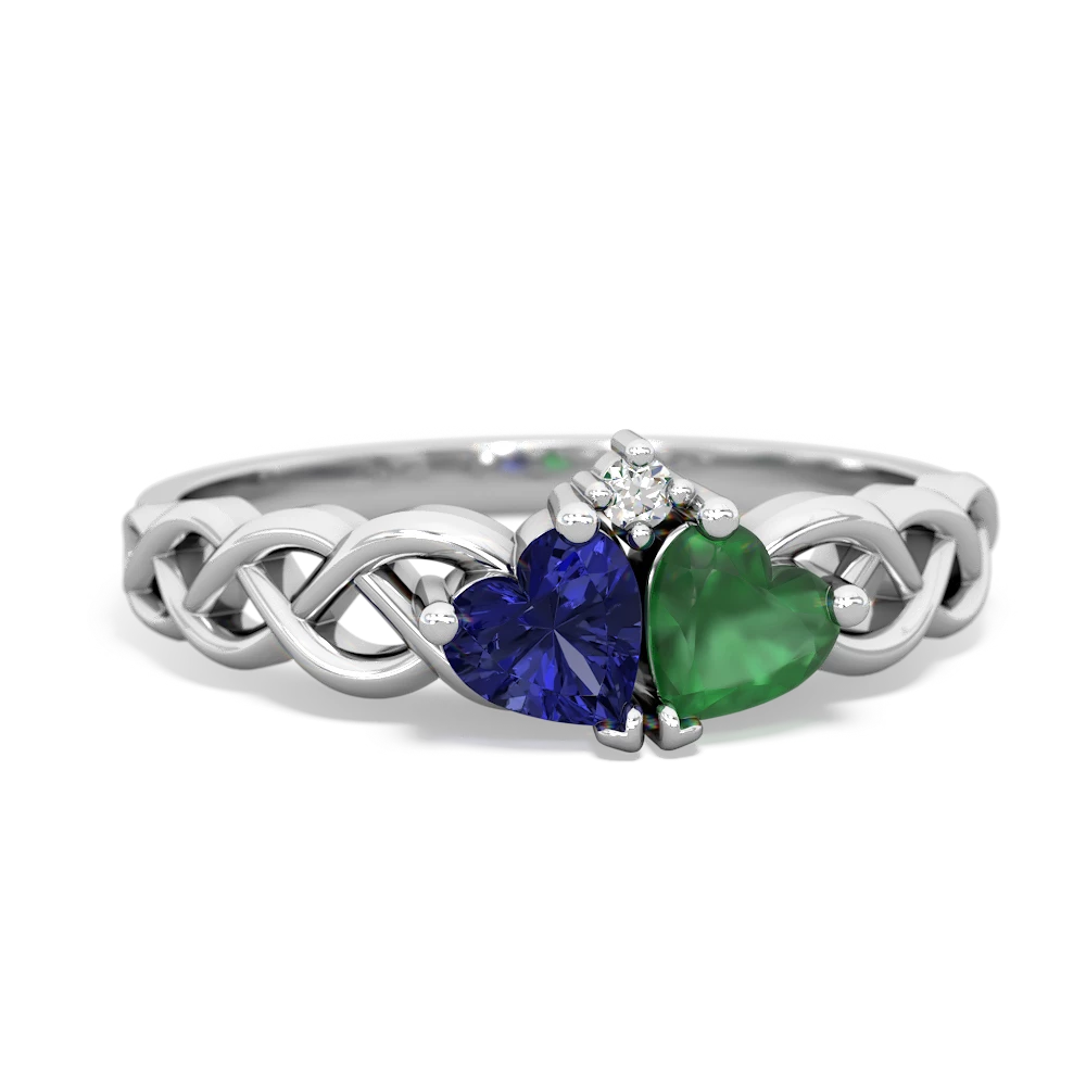 Lab Sapphire Heart To Heart Braid 14K White Gold ring R5870