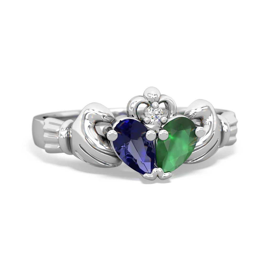 Lab Sapphire 'Our Heart' Claddagh 14K White Gold ring R2388