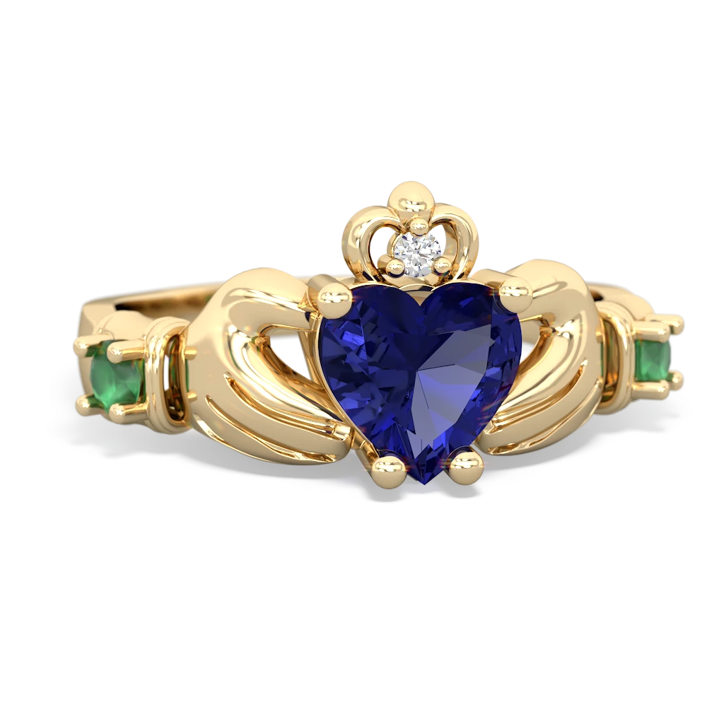 Lab Sapphire Claddagh Keepsake 14K Yellow Gold ring R5245