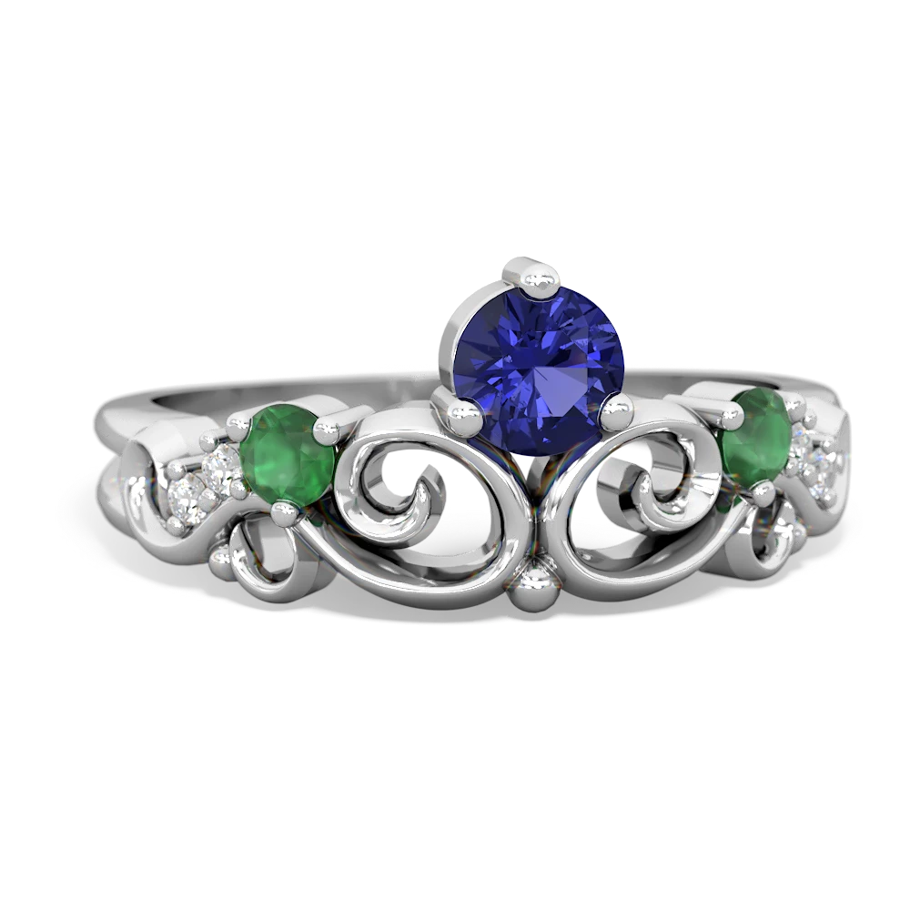 Lab Sapphire Crown Keepsake 14K White Gold ring R5740