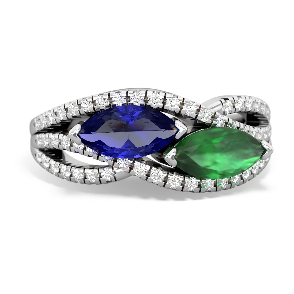 Lab Sapphire Diamond Rivers 14K White Gold ring R3070