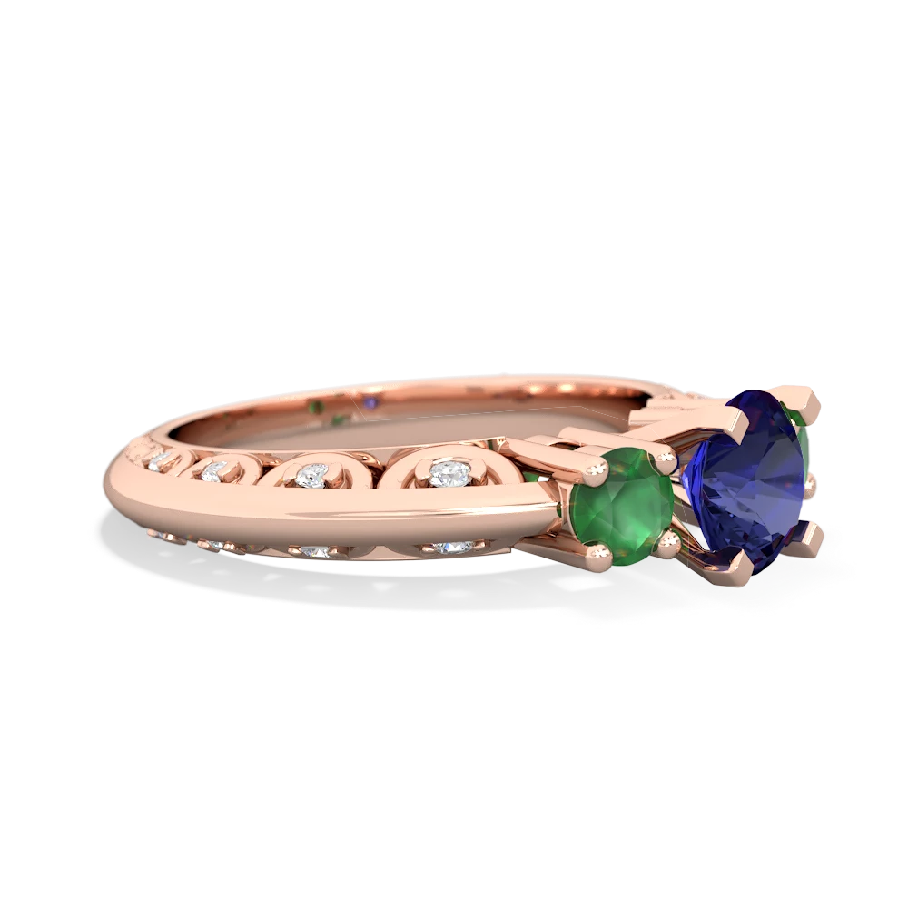 Lab Sapphire Art Deco Eternal Embrace Engagement 14K Rose Gold ring C2003