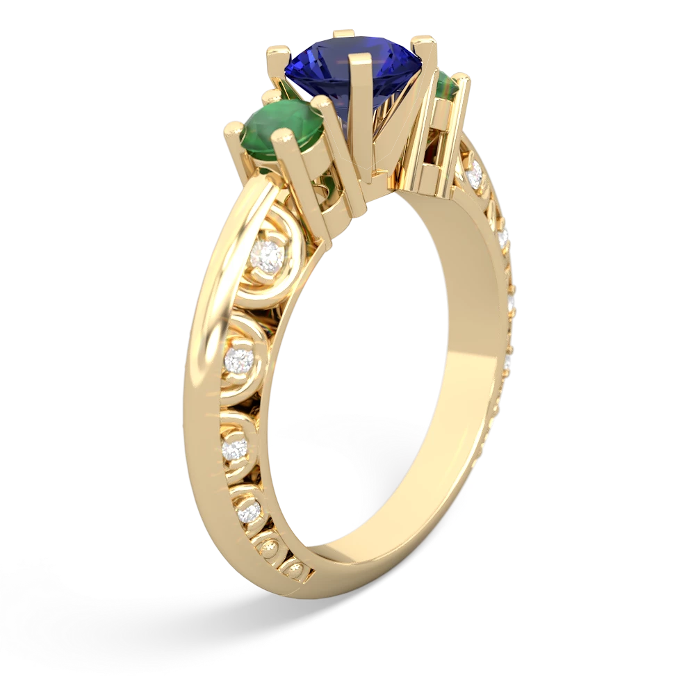 Lab Sapphire Art Deco Eternal Embrace Engagement 14K Yellow Gold ring C2003