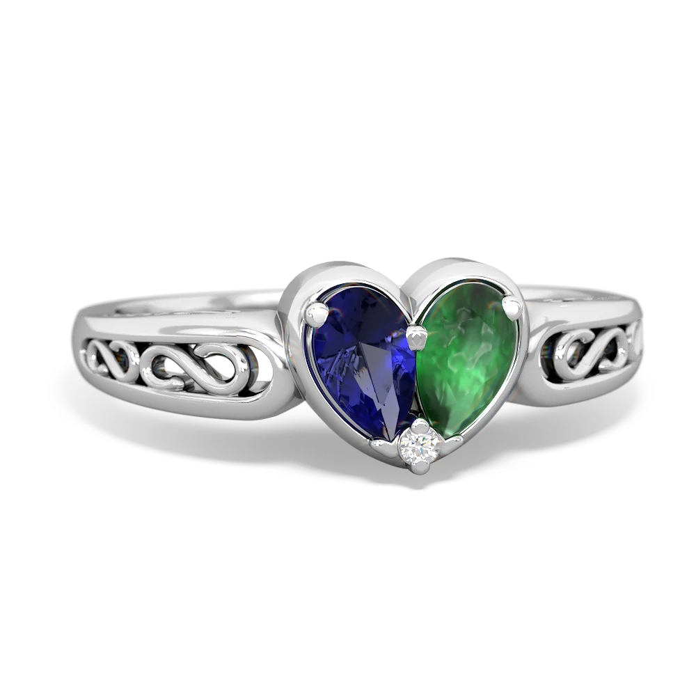 Lab Sapphire Filligree 'One Heart' 14K White Gold ring R5070