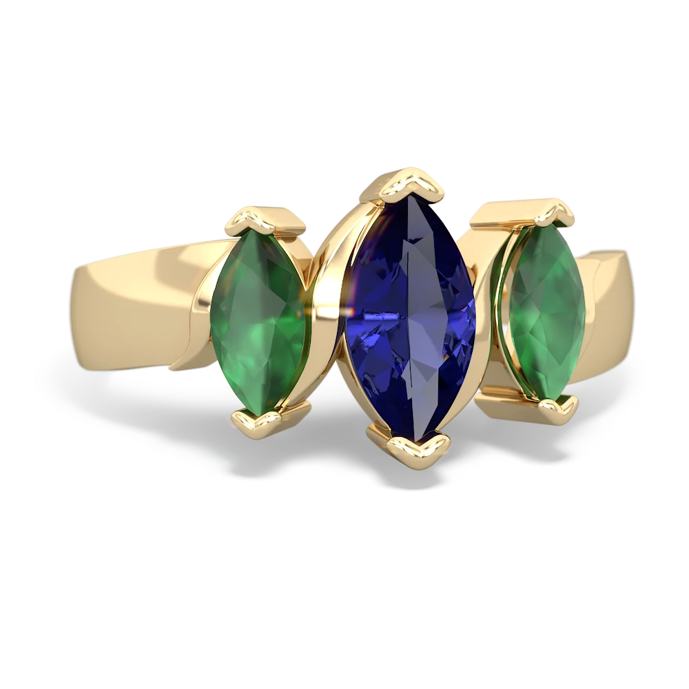 Lab Sapphire Three Peeks 14K Yellow Gold ring R2433