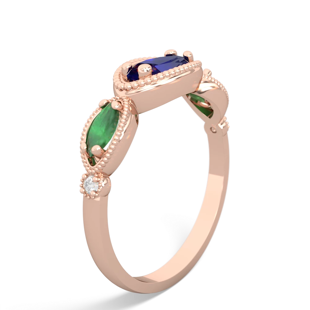 Lab Sapphire Milgrain Marquise 14K Rose Gold ring R5700