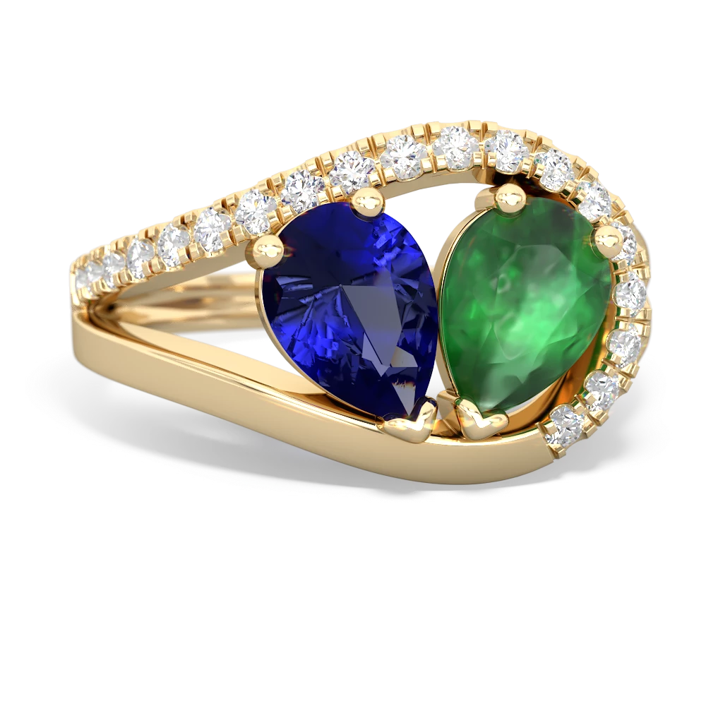 Lab Sapphire Nestled Heart Keepsake 14K Yellow Gold ring R5650