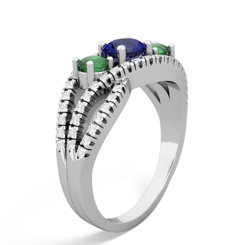 Lab Sapphire Three Stone Aurora 14K White Gold ring R3080