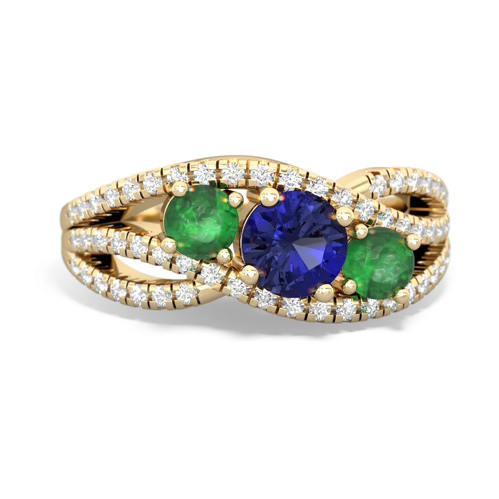 Lab Sapphire Three Stone Aurora 14K Yellow Gold ring R3080