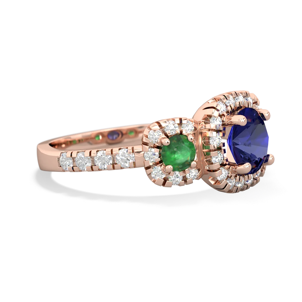 Lab Sapphire Regal Halo 14K Rose Gold ring R5350