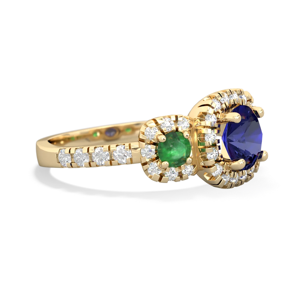 Lab Sapphire Regal Halo 14K Yellow Gold ring R5350