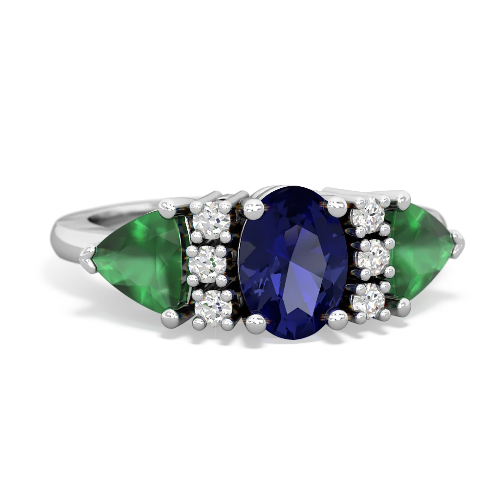 Lab Sapphire Antique Style Three Stone 14K White Gold ring R2186