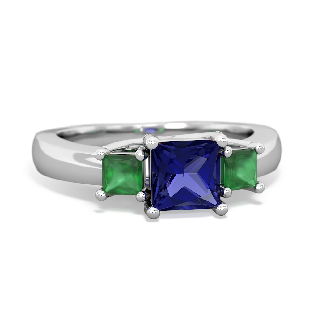 Lab Sapphire Three Stone Trellis 14K White Gold ring R4015