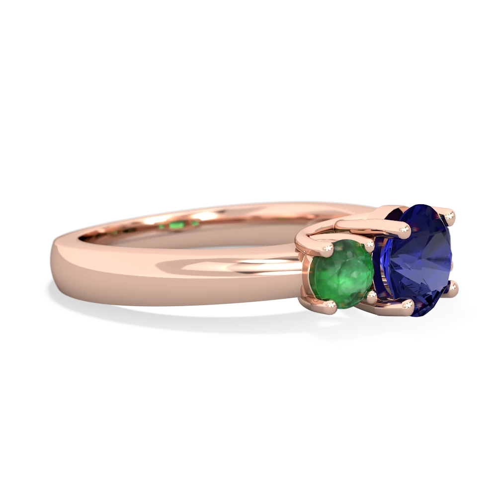 Lab Sapphire Three Stone Round Trellis 14K Rose Gold ring R4018