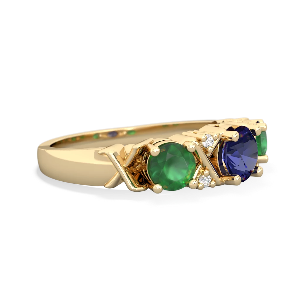 Lab Sapphire Hugs And Kisses 14K Yellow Gold ring R5016