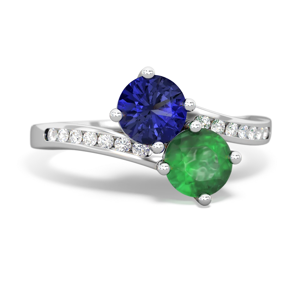 Lab Sapphire Channel Set Two Stone 14K White Gold ring R5303