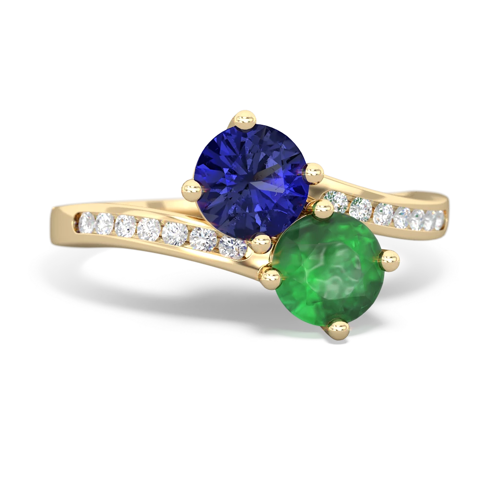 Lab Sapphire Channel Set Two Stone 14K Yellow Gold ring R5303