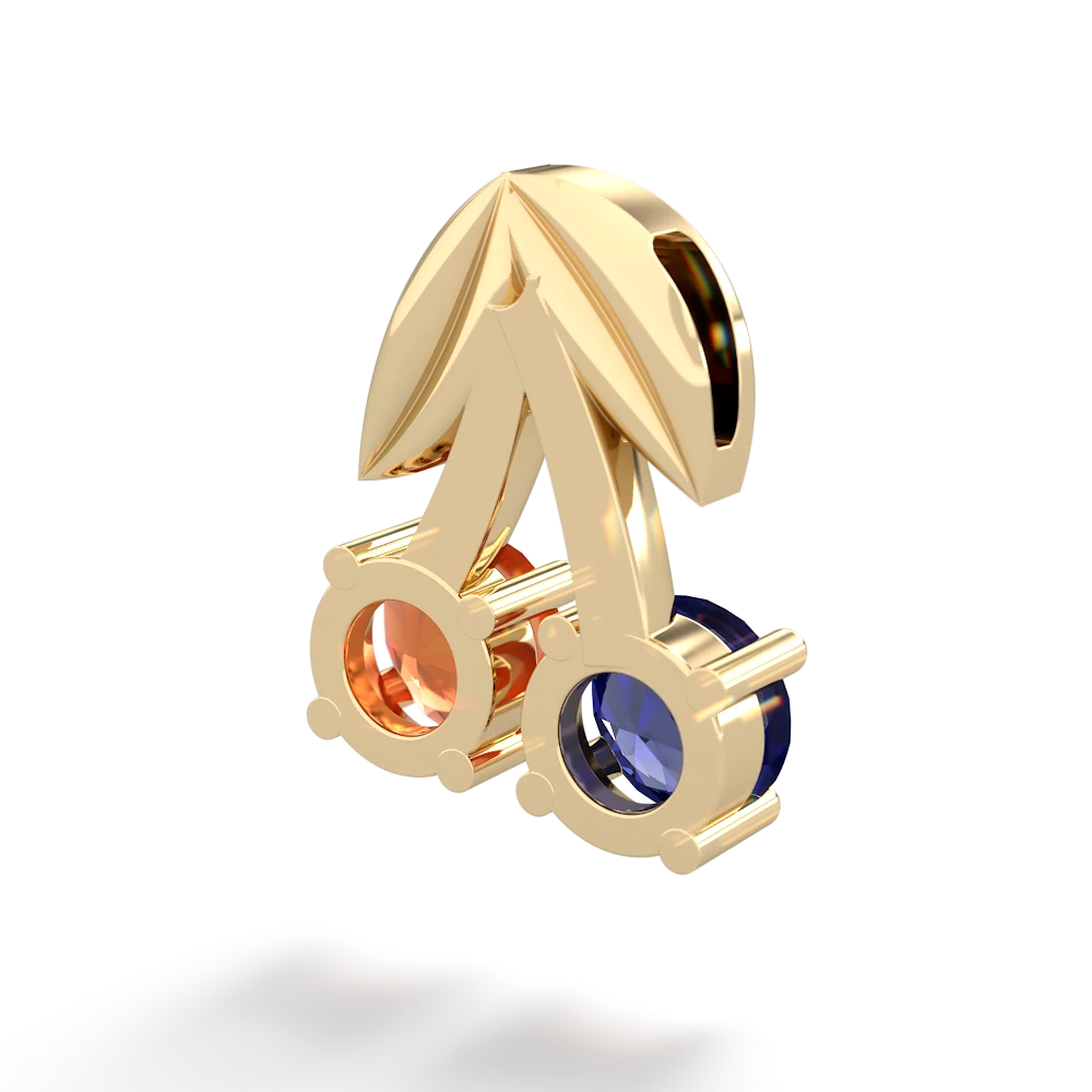 Lab Sapphire Sweet Cherries 14K Yellow Gold pendant P7001