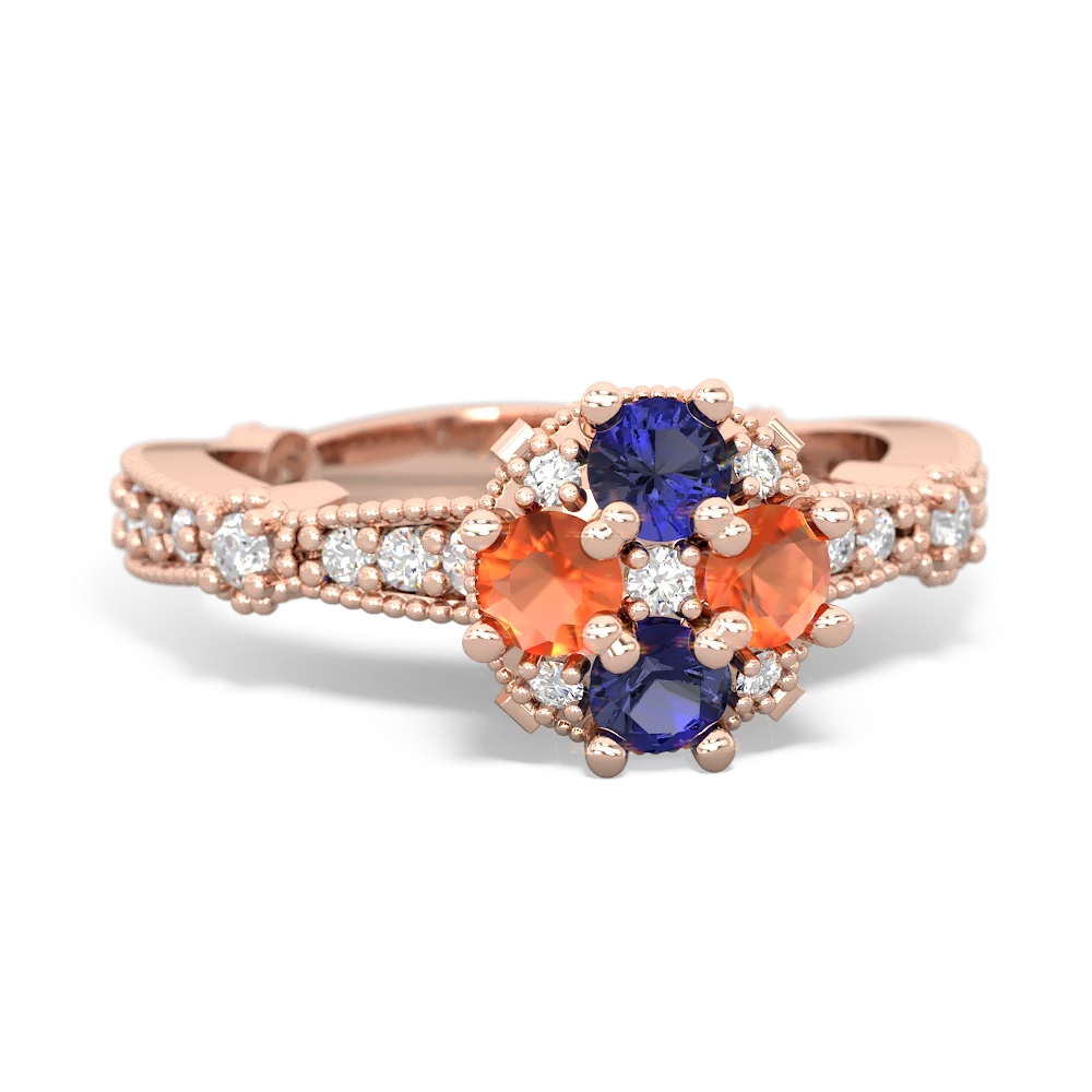 Lab Sapphire Sparkling Tiara Cluster 14K Rose Gold ring R26293RD