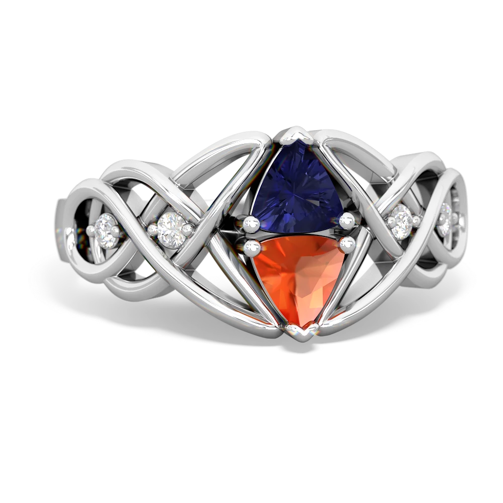 Lab Sapphire Keepsake Celtic Knot 14K White Gold ring R5300